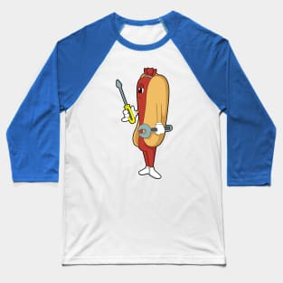 Hotdog as Mechanic with Tool Baseball T-Shirt